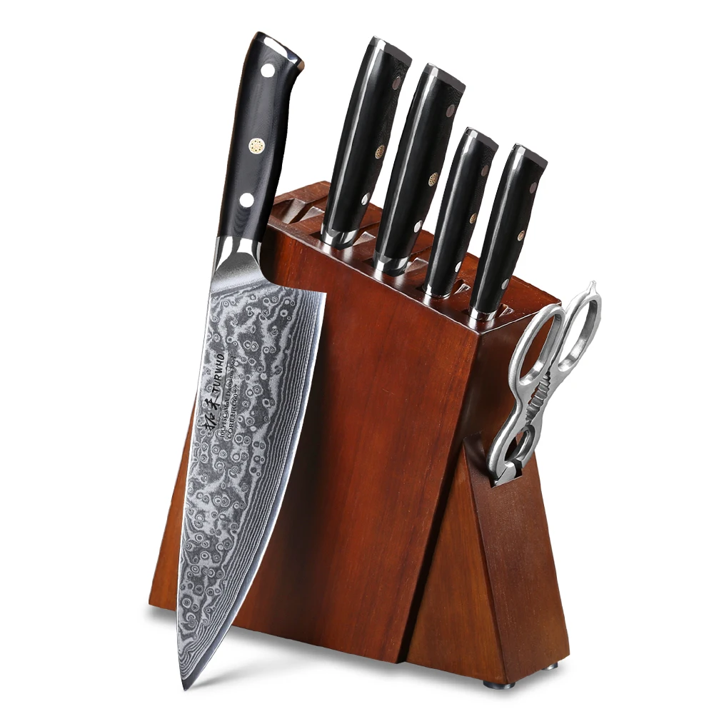 

High Carbon Damascus Steel Kitchen Knife Set 6 Piece with Wooden Block