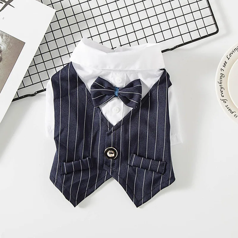 

Drop shipping summer plain white dog essential plain shirt wedding party dog prince bow tie shirt, 3colors