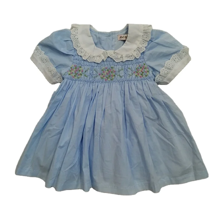 

Summer new trendy European style kids clothing wholesale embroidery solid color baby dress girls, Pink/blue/light pink