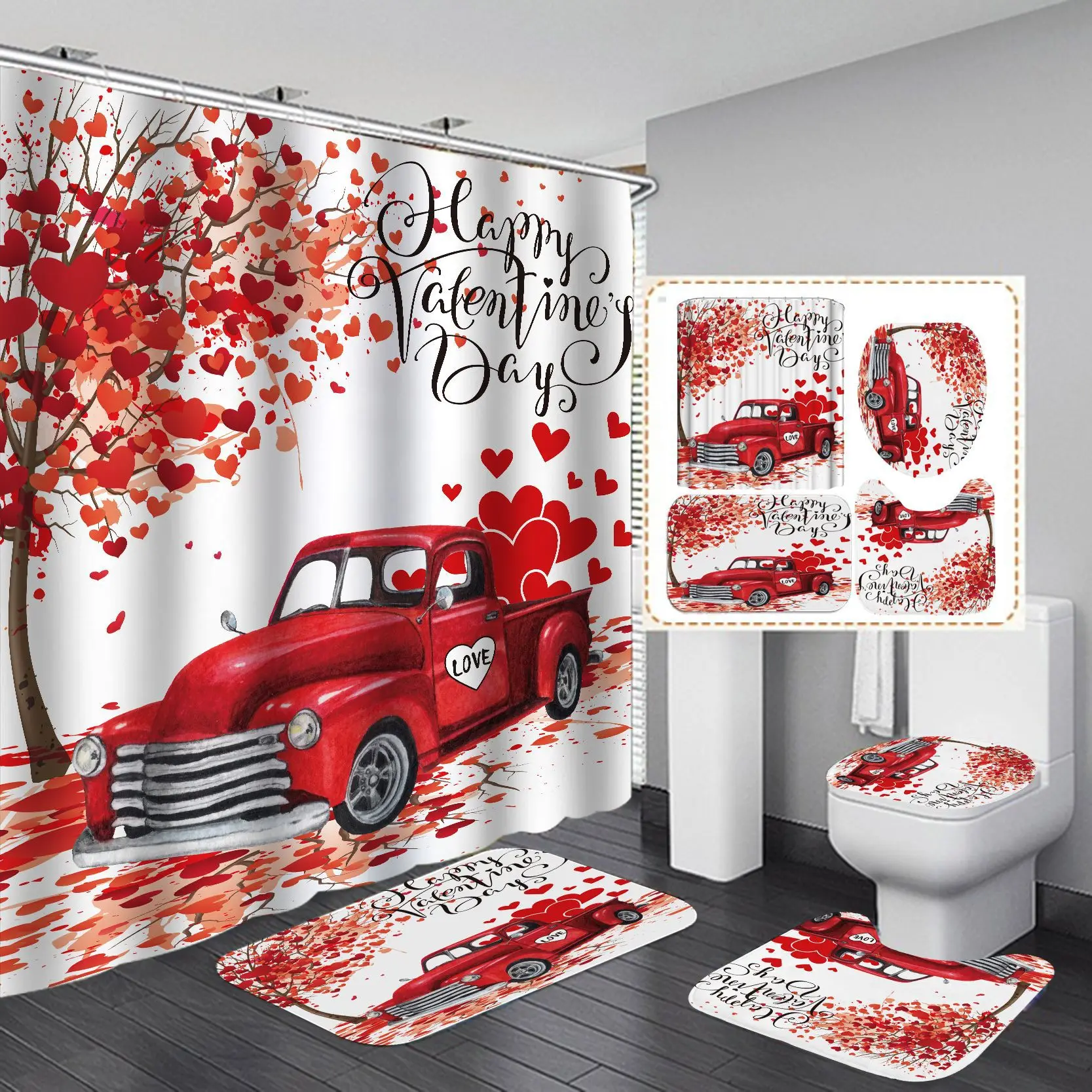 

Textile Printing Happy Valentine'S Day Funny Bath Shower Curtains Bathroom Sets, Modern Printed Fabric Bathroom Curtain Sets/, Accept customized color