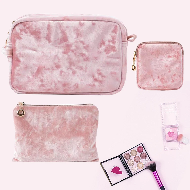 

travel private label velvet pink makeup brush bag custom makeup bag