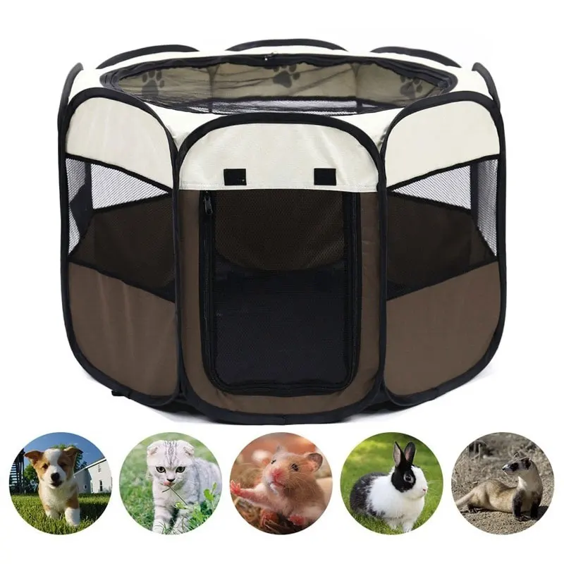 

Pet Cage Portable Pet Tent Folding Dog House Cage Cat Tent Playpen Puppy Kennel Easy Operation Octagonal Fence Large Dogs House
