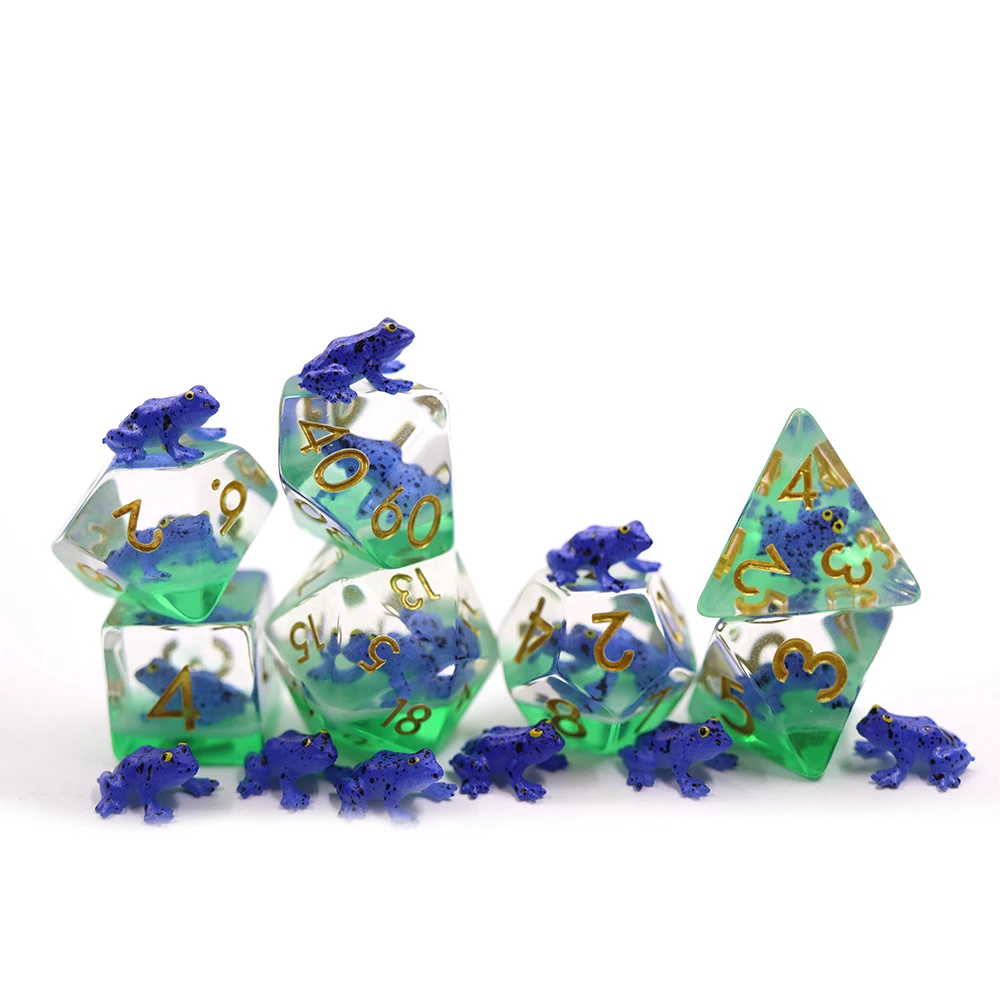 

Dice Custom Resin Polyhedral Plastic Blue frog inclusion Dnd Game Dice Set