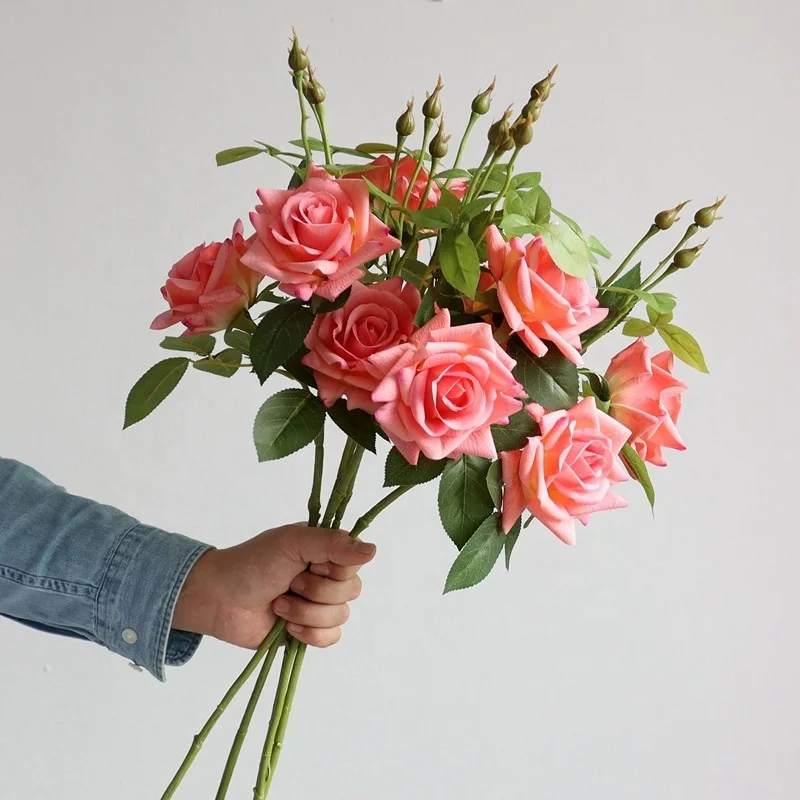 Image of M250 Floral Florist Supplies Artificial Flowers Wedding Faux Rose Flowers Silk Real Touch Latex Artificial Roses For Home Decor