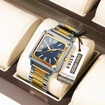POEDAGAR 870 Luxury Man Wristwatch Square Quartz Watch for Men Waterproof Luminous Stainless Steel Men's Watches Male Reloj