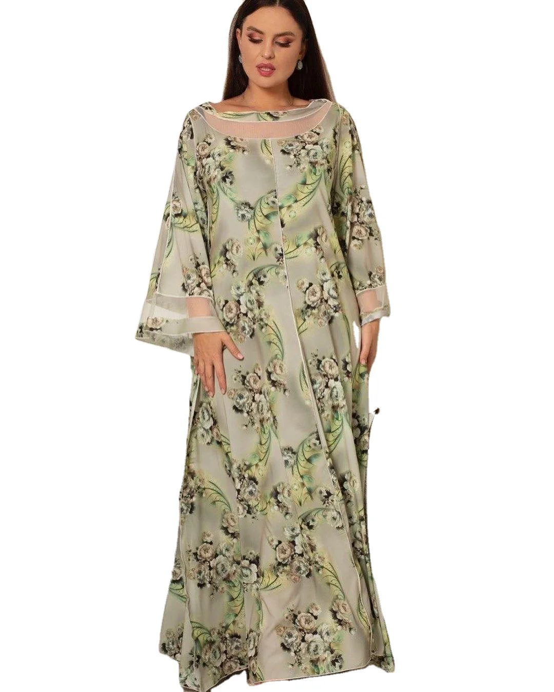 

Stylish spring modest clothes women middle eastern floral dress, Green