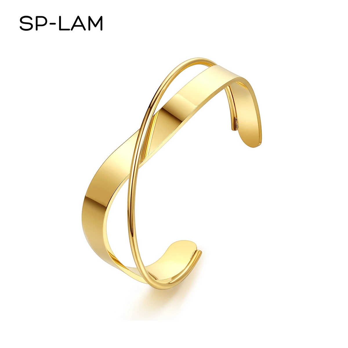 

SP-LAM Gold Plated Wide Cuff Bracelet Female Fashion Designer Stainless Steel Bangle Jewelry Woman
