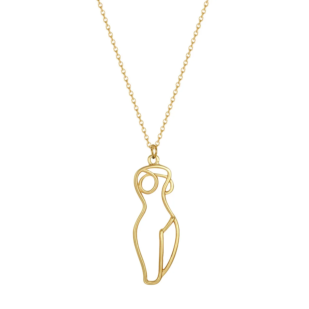 

Lotus gold plated freedom female body hollow creative pendant necklace