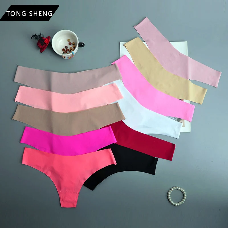 

Wholesale Solid Color Invisible Panty Low Rise Women Underwear T Back Sexy Ladies Panties Ice Silk Seamless Thong, Customized colors