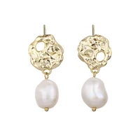 

Earring Jewelry 925 silver irregular shape gold plated studs earrings with white Baroque pearls E282E