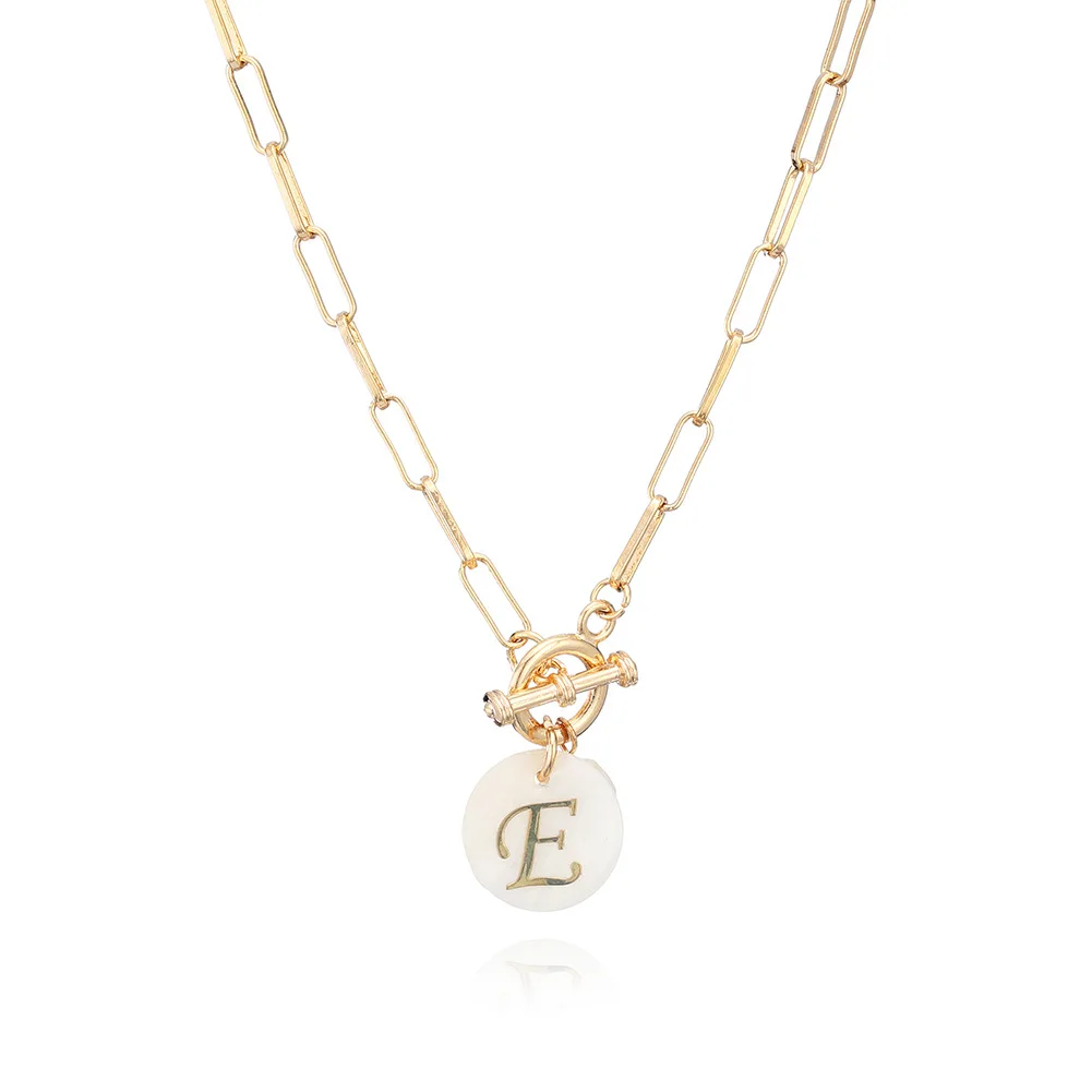

Gold Clip Thick Chain Buckle For Women Punk Hip Hop Letter Initial Pearl Pendant Necklace