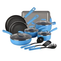 

Long-lasting nonstick 14-Piece Aluminum Cookware Set, Marine Blue