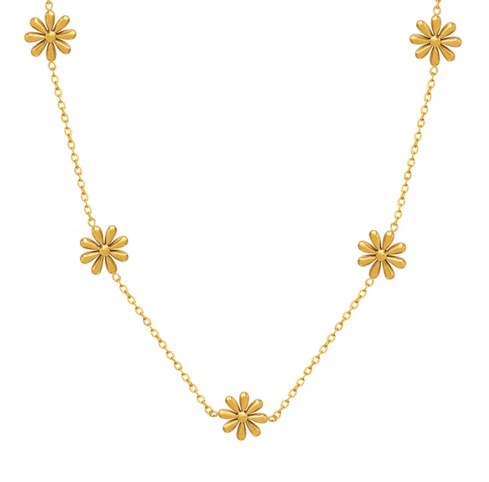 Minimalist Flower Necklace Jewelry Women 18K Gold Stainless Steel Simple Thin Trendy Multi Petals Flower Necklace