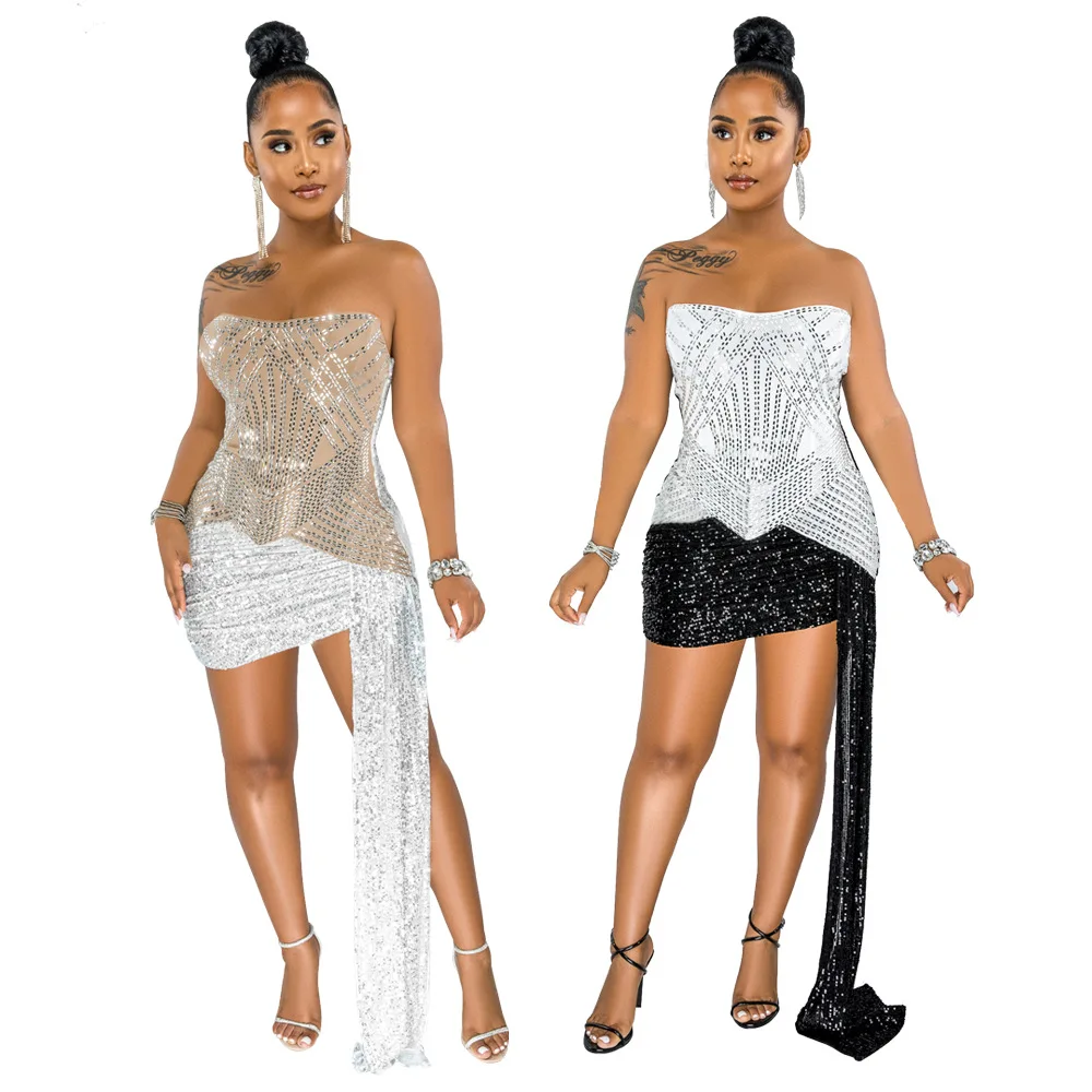 

C13059 - women trending rhinestone sleeveless off shoulder mini evening dresses
