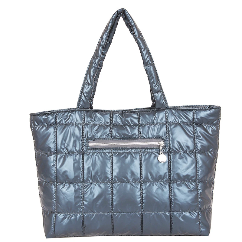 

Luxury Fashion Top Handle Bags Unique Design Large Capacity Polyester Lining Handbags Blue Grid Soft PU Woman Puffer Tote Bag