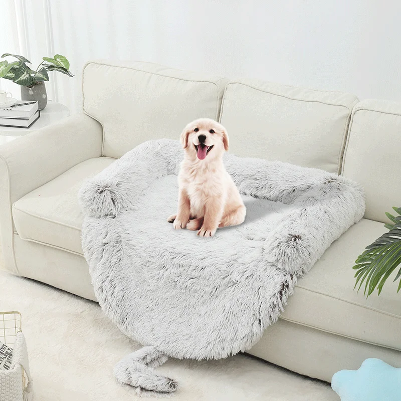 

Fur Fox Calming Couch Pet Dog Sofa Bed Ins Popular Luxury Washable Removable Cover Fluffy Pet Dog Beds With Blanket, Various colors