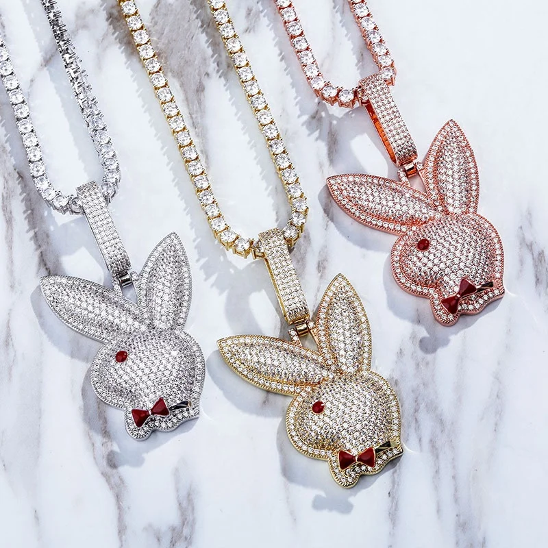

Hip Hop Iced Out CZ Diamond Rabbit Bunny Head Pendant Necklace