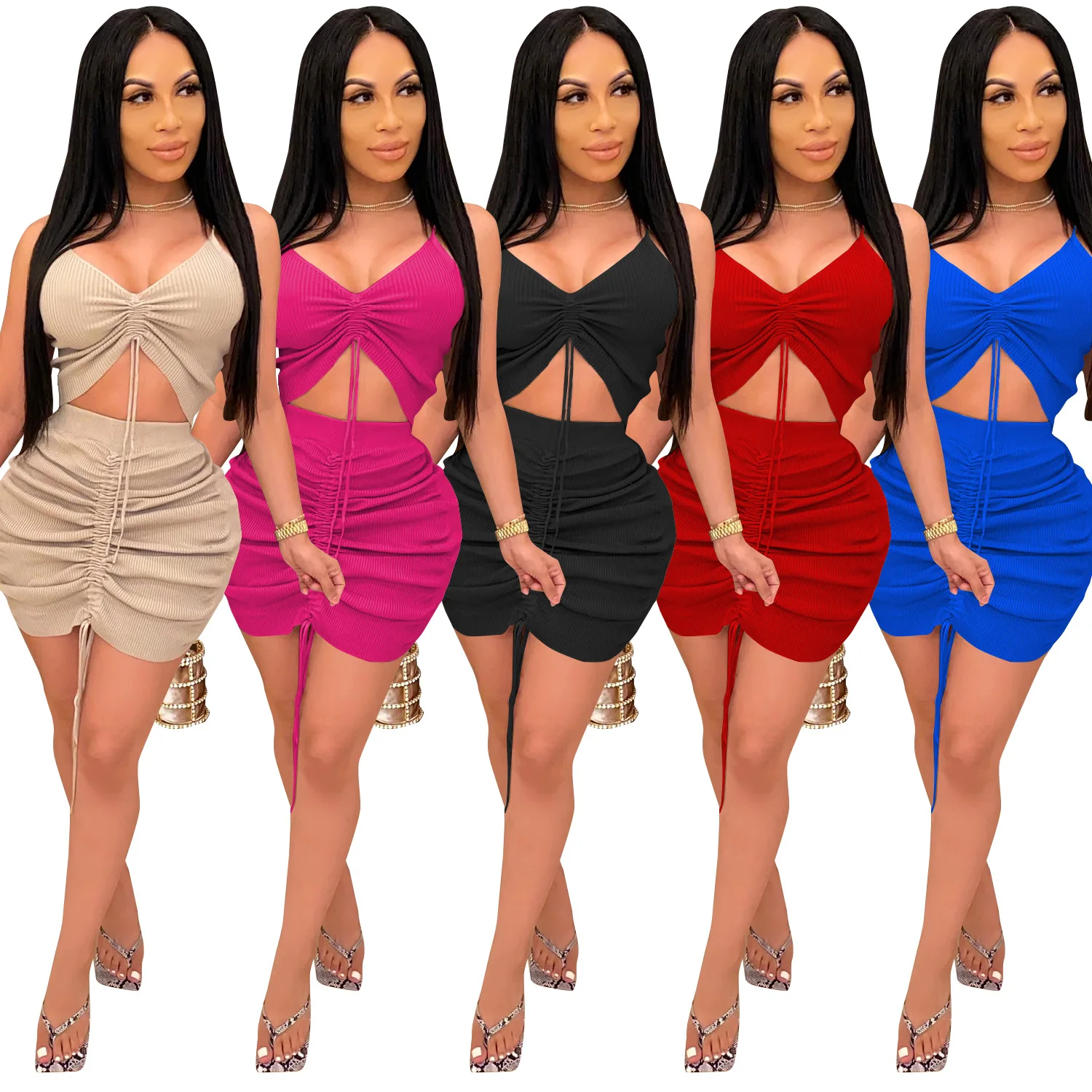 

X5186 - women trendy skirts and crop top two piece set clothing