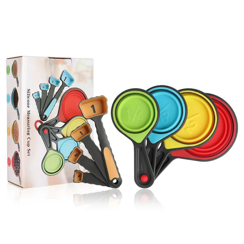 

Amazon Hot Sale BPA Free Disposable Foldable Silicone Colorful 8pcs Measuring Cups and Spoons, Multi color