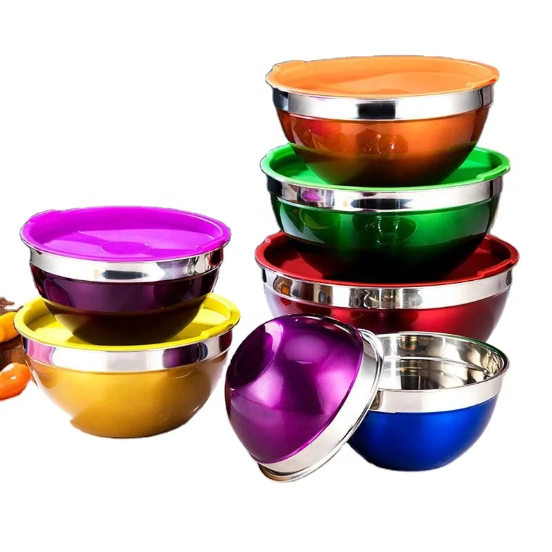 

Wholesale salad bowl set stainless steel baking mixing bowl with lid, Multi-color