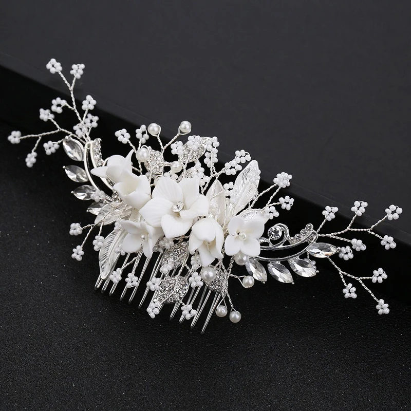 

Jachon Handmade Flower Hair Comb Wedding Crystal Hair Comb Bridal Wedding Pearl Hair Clips For Girl, As picture