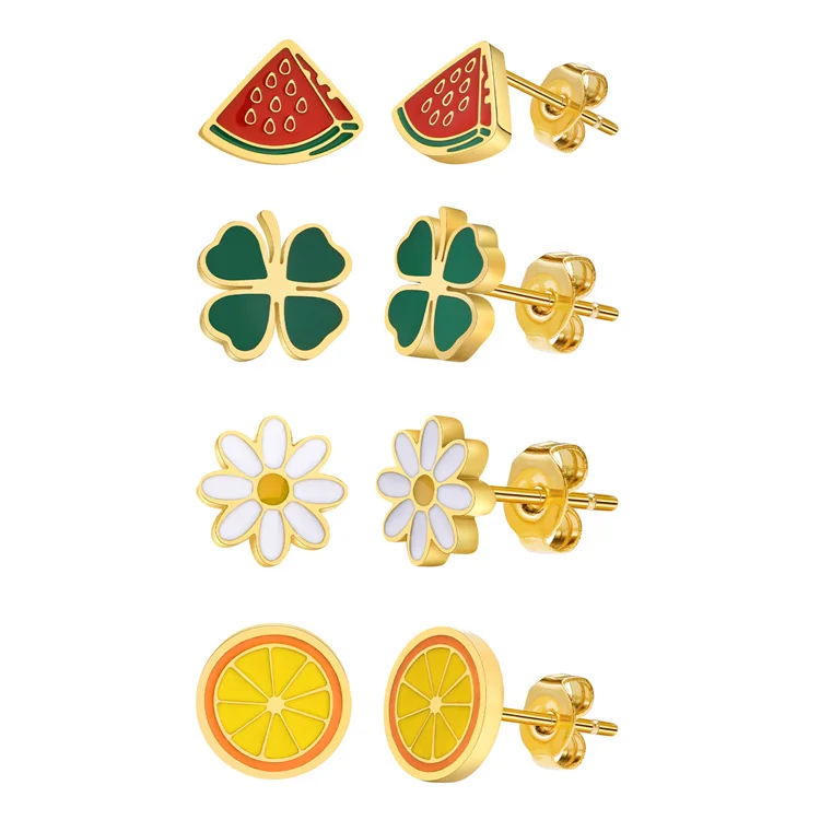 

Fashion personalized jewelry flower fruit earrings cute custom stud enamel earrings