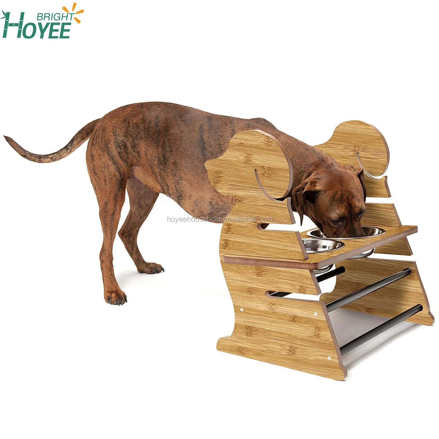 Bamboo Pet Feeder Puppy Style Height Adjustable Raised Kitchen Pet