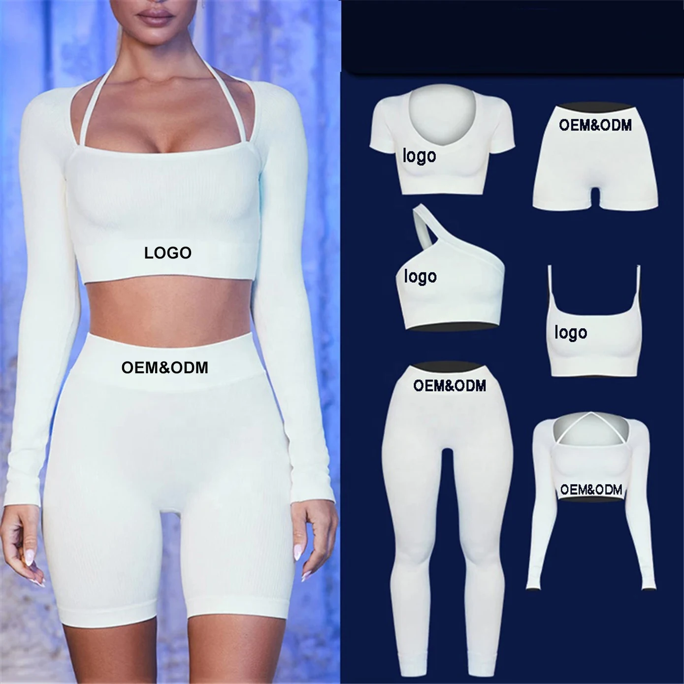 

2022 Sports Apparel Seamless Yoga Suits Ribbed Workout Set 7PCS Active Wear Gym Clothing Yoga Sets Women Fitness Set