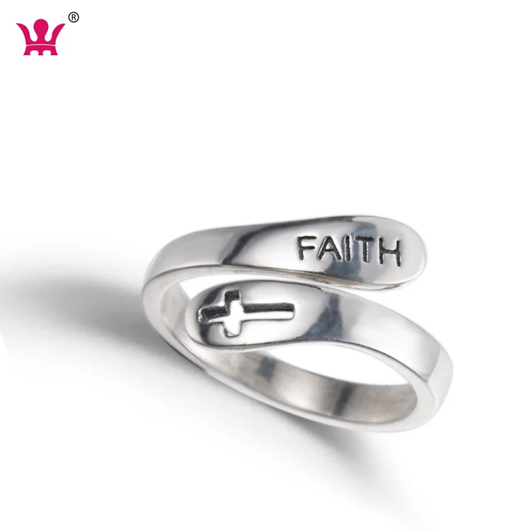 

Faith Cross Sterling Silver Open Statement Rings Adjustable Minimalist Eternity Wedding Band Fashion Ring for Women Girls Men