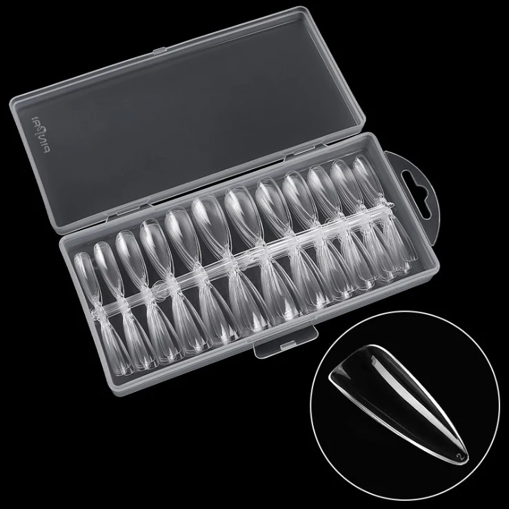 

Easy Coffin Extra Long Clear Acrylic ABS Curve Press On Nail Tips Gel