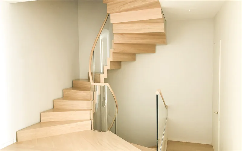 Modern Customized Stopnice Curved Shape Wooden Step Staircase Spiral Stairs Led Lighting