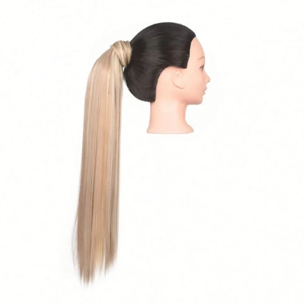 

MYZYR women Long straight Real Natural Ponytail Clip in P ony tail Hair Extensions Wrap Around on Synthetic Hair Piece, Pink,black
