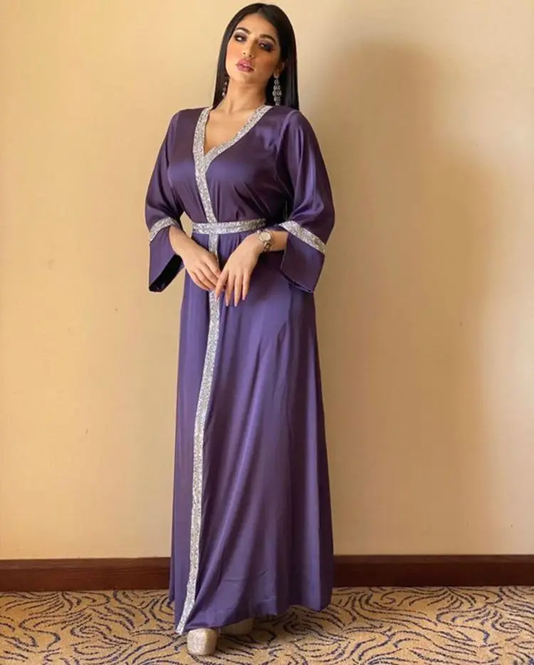 

Middle East Islam Clothing Turkey Modest Abaya Women Muslim Dress Islamic Clothing Stab001, Royal blue, light purple