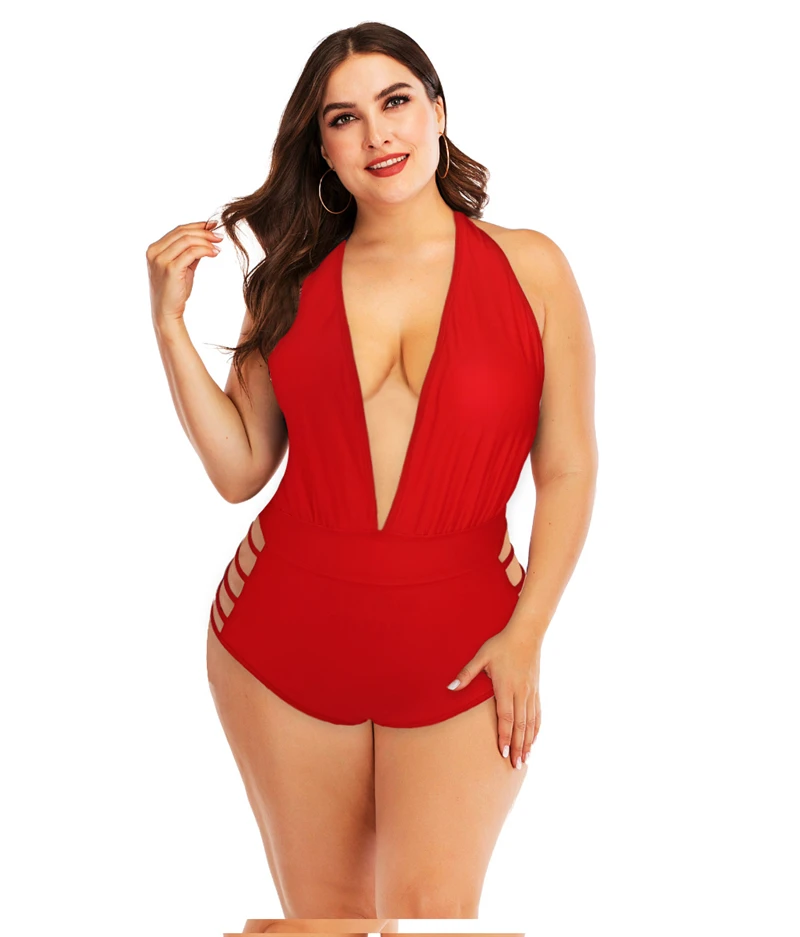 

Sexy red swimsuit women Deep V neck one-piece suit High cut swimwear Vintage bathing suit Backless Monokini Bodysuit New