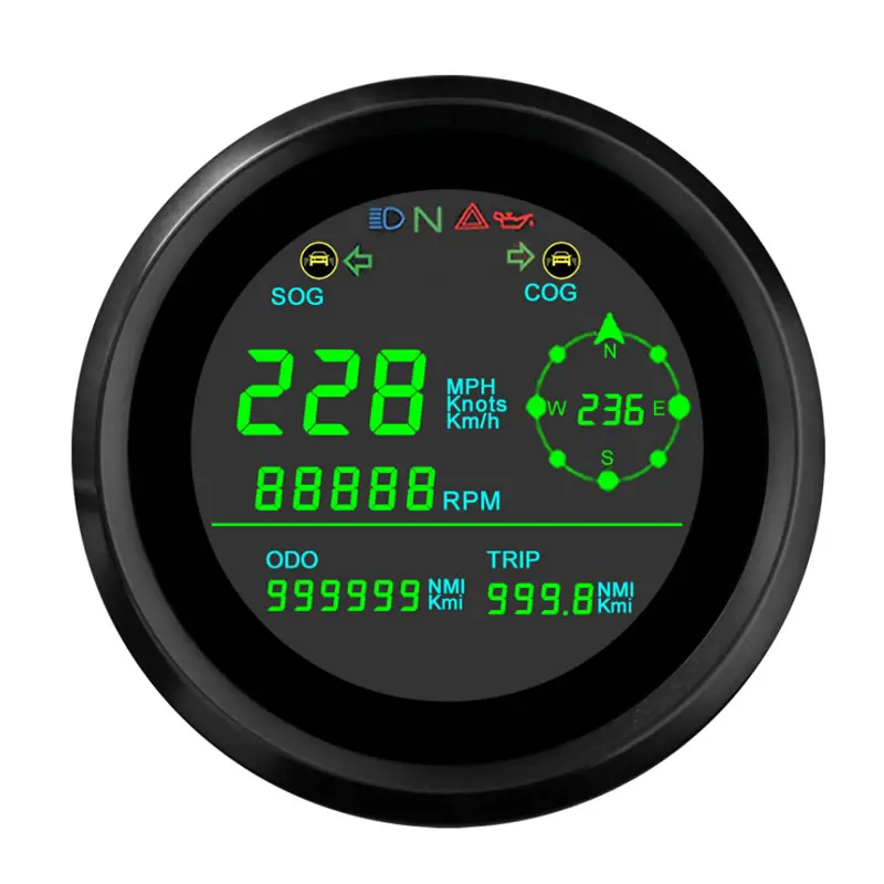 

85mm LCD GPS Speedometer for Motorcycle with Tachometer &Multi-Indicator New Digital Latitude and Longitude Indicate Gauge, Black and white face for optional