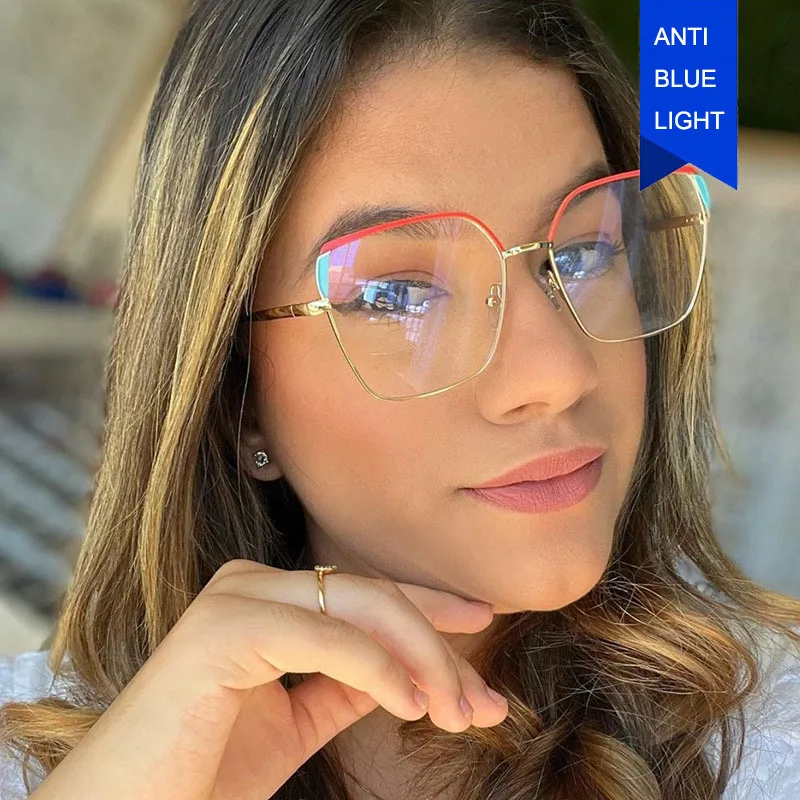 

Large frame square blue light blocking glasses fashion combination color new design optical metal frame 2023