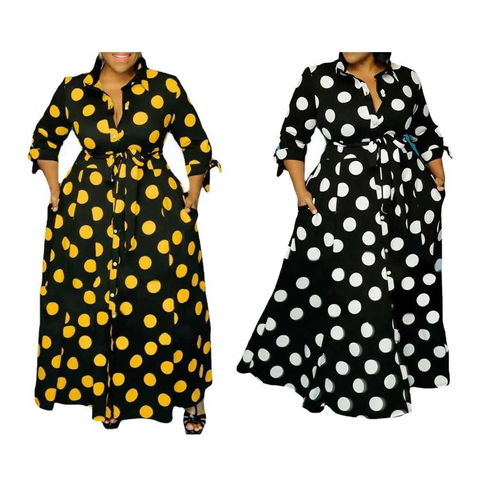 

Foma Dresses TB5172 new fashion shirtdress  plus size polka dot printed maxi long dress for women, 2 colors
