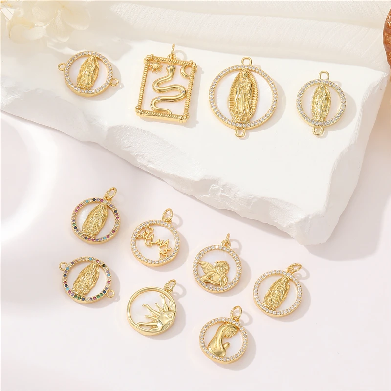 

Wholesale DIY Jewelry Findings Brass 14K Gold Jewelry Accessories Diamond Shell Pendant Angel Pendant Sun Necklace Pendant