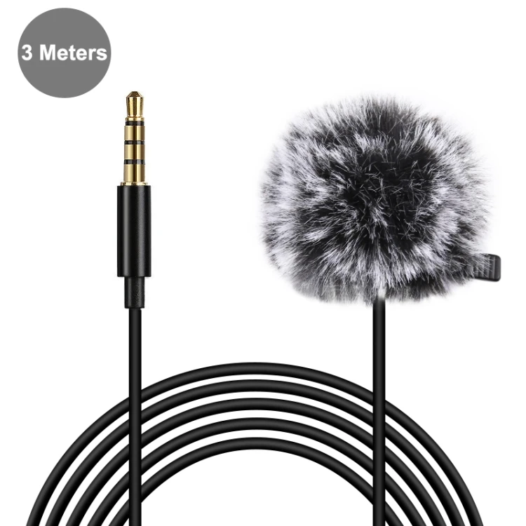 

True View PULUZ 3m 3.5mm Jack Lavalier Wired Condenser Recording Microphone with Fur Windscreen