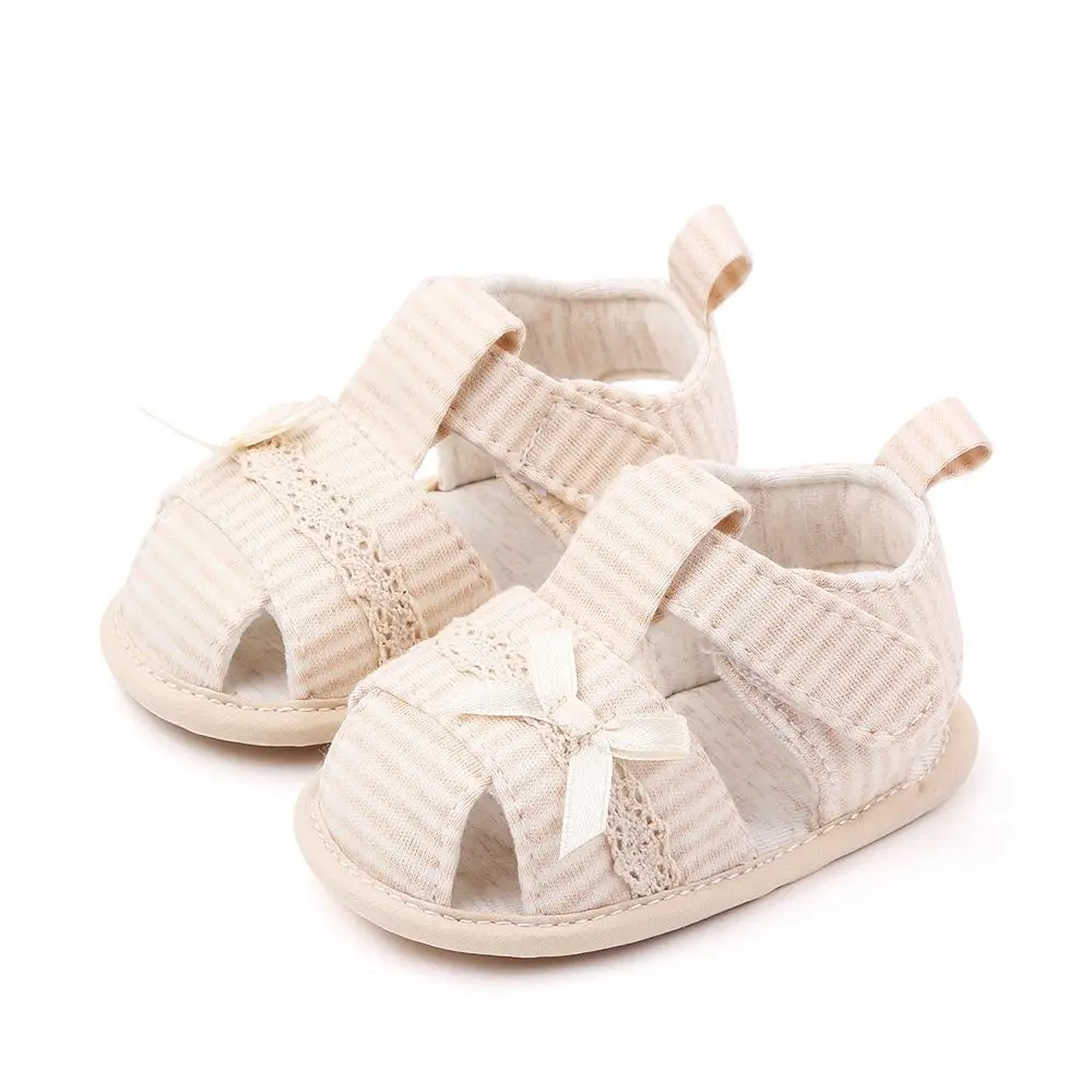 

Beautiful baby sandals shoes for girls striped soft sole newborn shoes sandals in bulk, Pink apricot