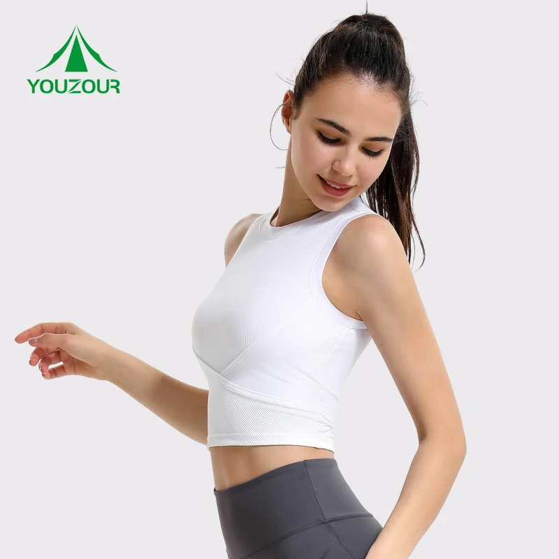 

New spring ribbed running sports undershirt women with chest pad yoga wear tops running sleeveless fitness undershirt, 5 colors