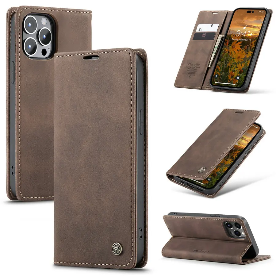 

CaseMe for iPhone 15 Case Magnet Auto Sleep Stand Case Credit Card Leather Cover for iPhone 15 14 Pro Max 13 12 11 X Wallet Case