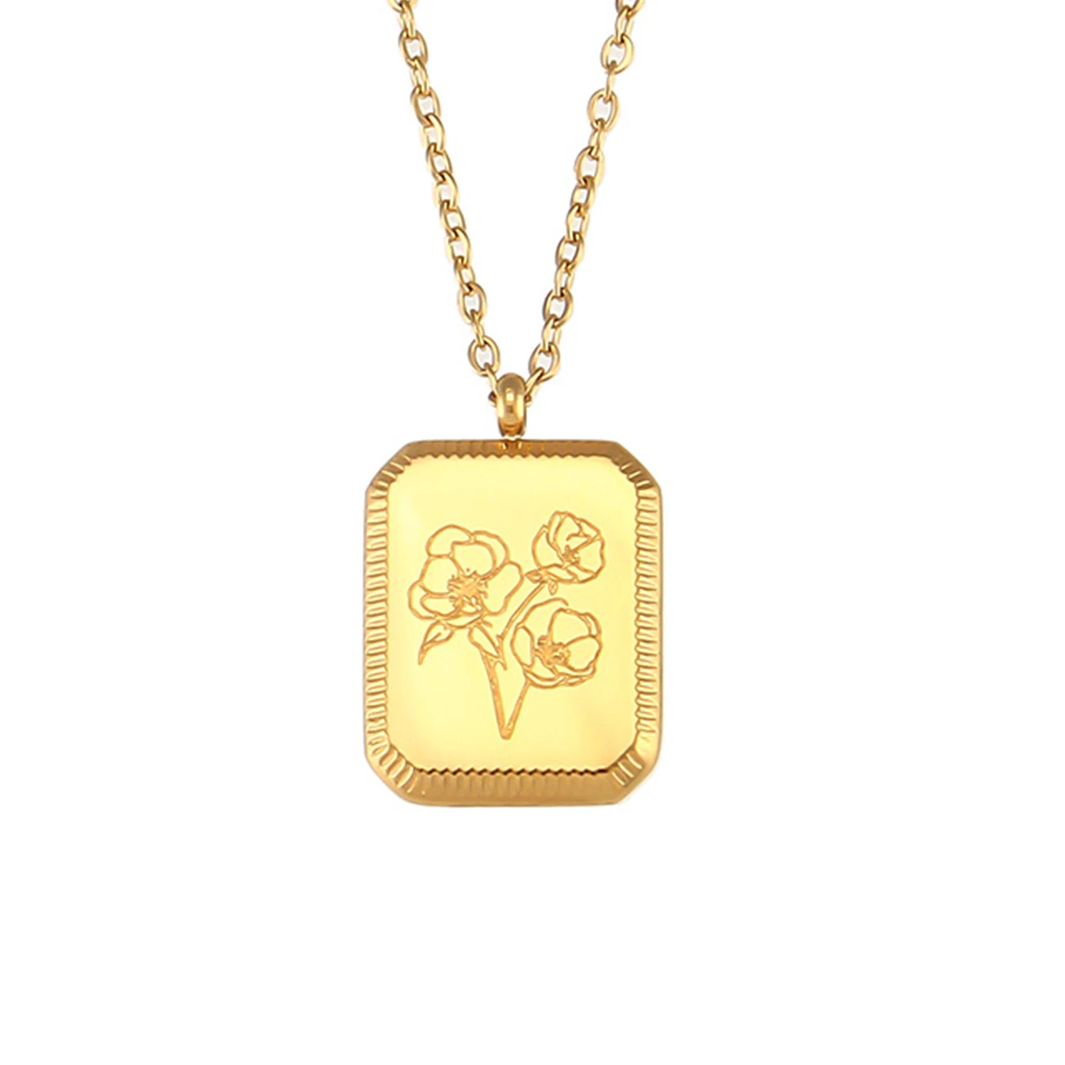 BASQUESUN Stainless Steel 18K PVD Plated All Square Birth Month Flower Necklace