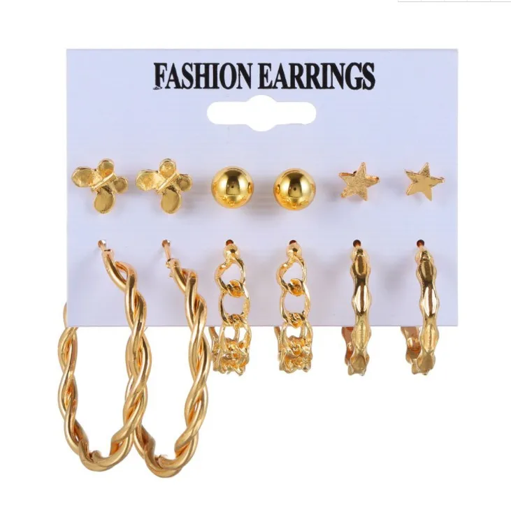 

Simple Star Butterfly Hollow Circle Gold Hoop Earrings Jwelery Set Earrings