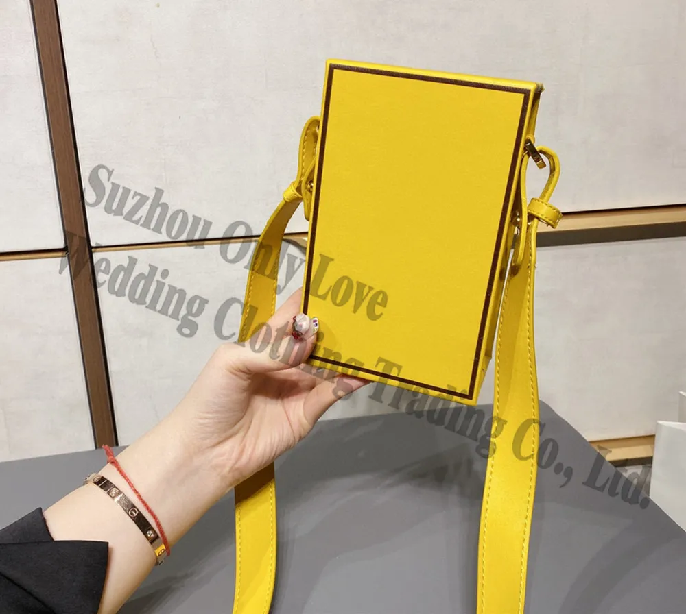 

Famous Brand Yellow Pink Phone Bag wallet Mini Message box Square bags Side Shoulder bags for girl