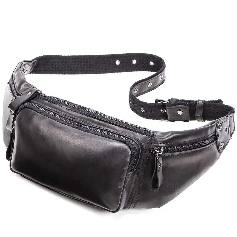 

Multifunction Genuine Leather Hip Bum Fanny Waist Bag for Sturdy Zippers Ideal for Hiking Running and Cycling, Black