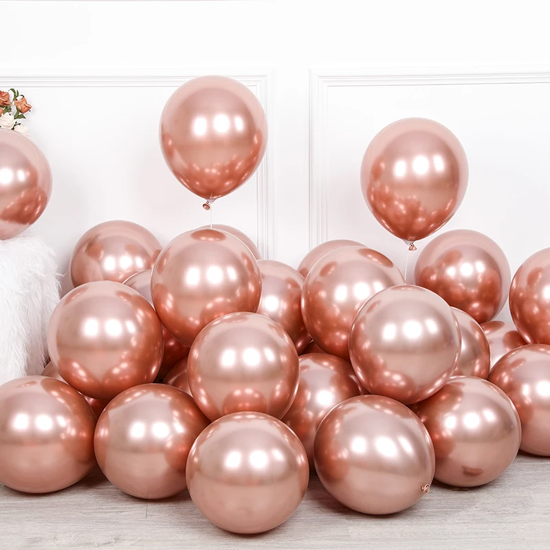 

50pcs/set 10inch Party Decoration Ballon Glossy Hot Pink Metal Pearl Latex Balloons Rose Gold Thick Chrome Metallic Globos