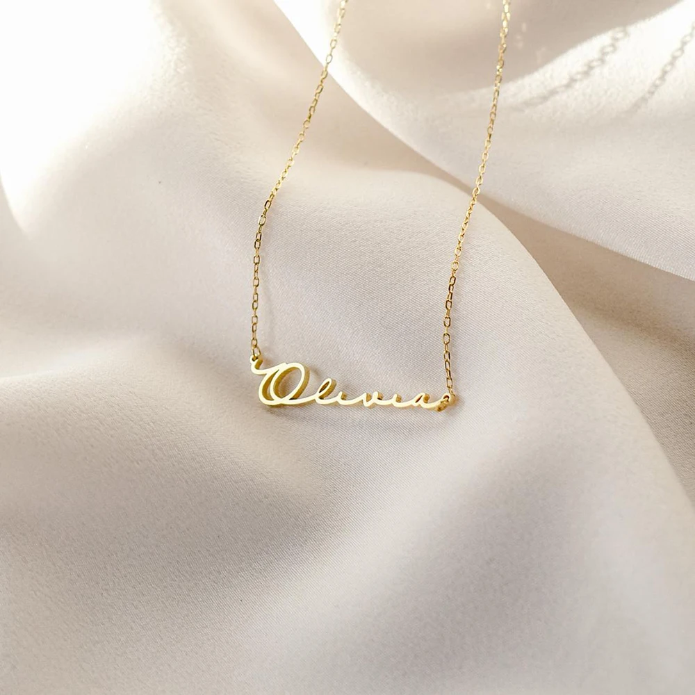 

Custom Actual Handwriting Inspired Name Necklace Personalized Signature 18k gold plated Necklace Jewelry 18inch