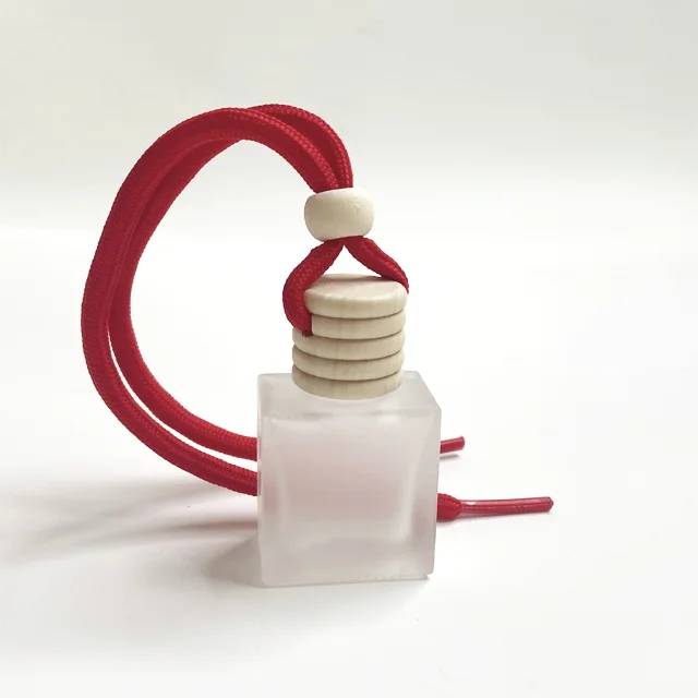 

Hot selling Frosted Square Shape Diffuser Red Hanging Rope Perfume Empty Glass Frosted Bottle