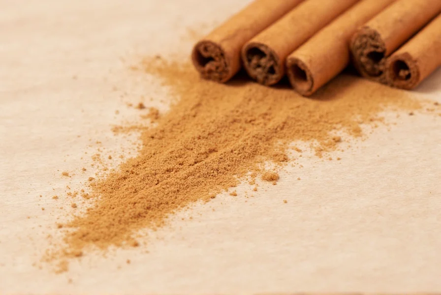 Close-up view of cinnamon powder creating a barrier line against ants on kitchen counter